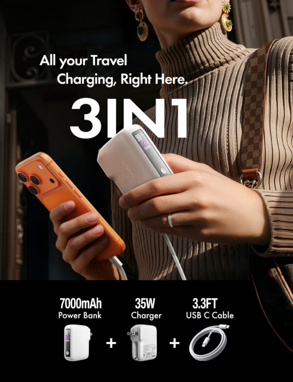 20251119-190916.jpg LISEN 3-in-1 Fast Travel Charger, 35W Wall Charger & 27W Power Bank, Portable Charger with Built-in 3.3FT USB-C Cable and Foldable Plug, 7000mAh Battery Pack for iPhone 17/16 Series, Galaxy, pixel 10