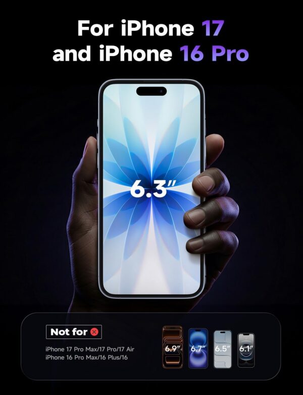 615497r9cWL._AC_SL1500.jpg LISEN 2 Pack for iPhone 17 / iPhone 16 Pro Screen Protector