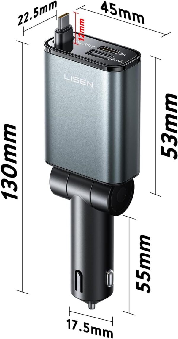 LISEN iPhone 16/15 Car Charger USB C Fast Charging Retractable