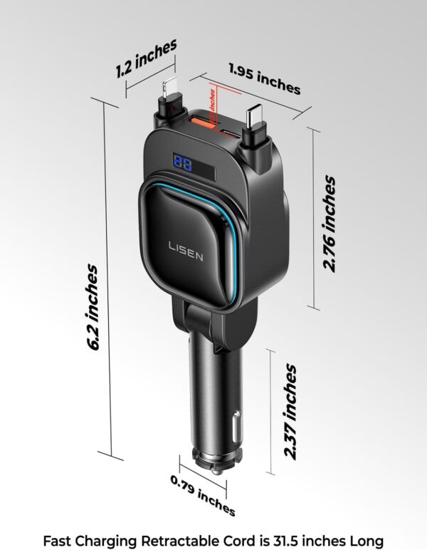 LISEN for iPhone 17 Pro Max Retractable Car Charger