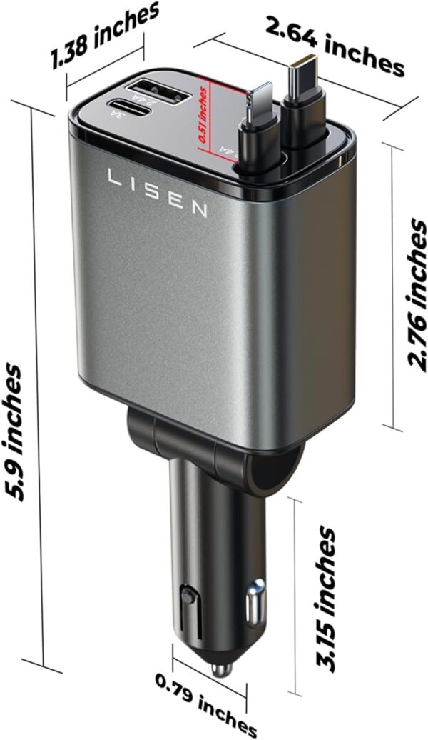 LISEN Retractable Car Charger for iPhone 17