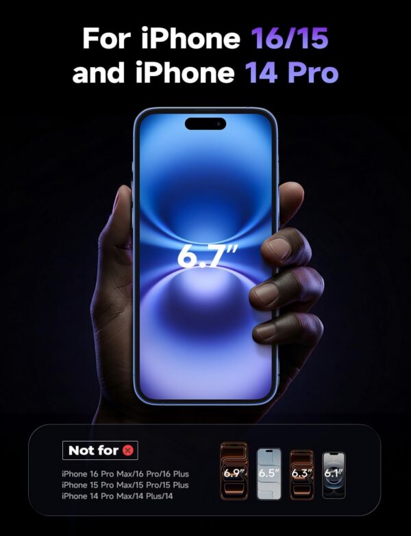 LISEN 2 Pack for iPhone 16/15 and iPhone 14 Pro Screen Protector