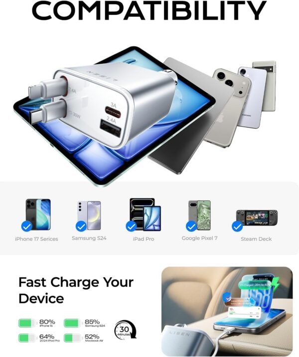 61sNMzYzjXL._AC_SL1500.jpg LISEN for iPhone 17 Retractable Car Charger