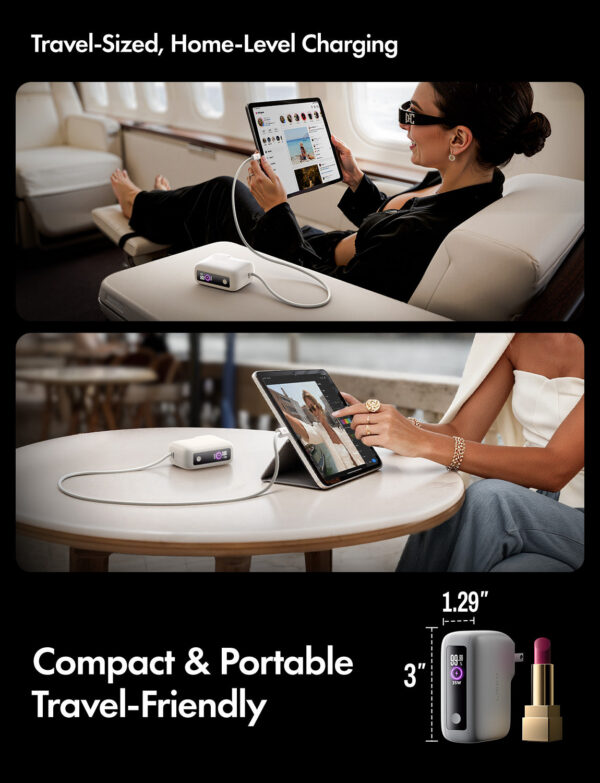 6_7debcb46-99b0-4d41-830c-f4138f81d7df.jpg LISEN 3-in-1 Fast Travel Charger, 35W Wall Charger & 27W Power Bank, Portable Charger with Built-in 3.3FT USB-C Cable and Foldable Plug, 7000mAh Battery Pack for iPhone 17/16 Series, Galaxy, pixel 10