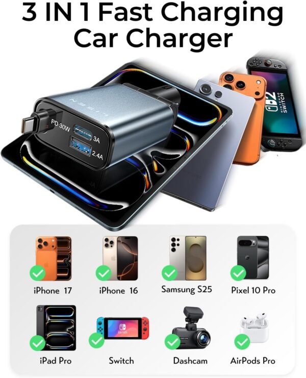7110X8VV9JL._AC_SL1500.jpg LISEN Retractable Car Charger USB C