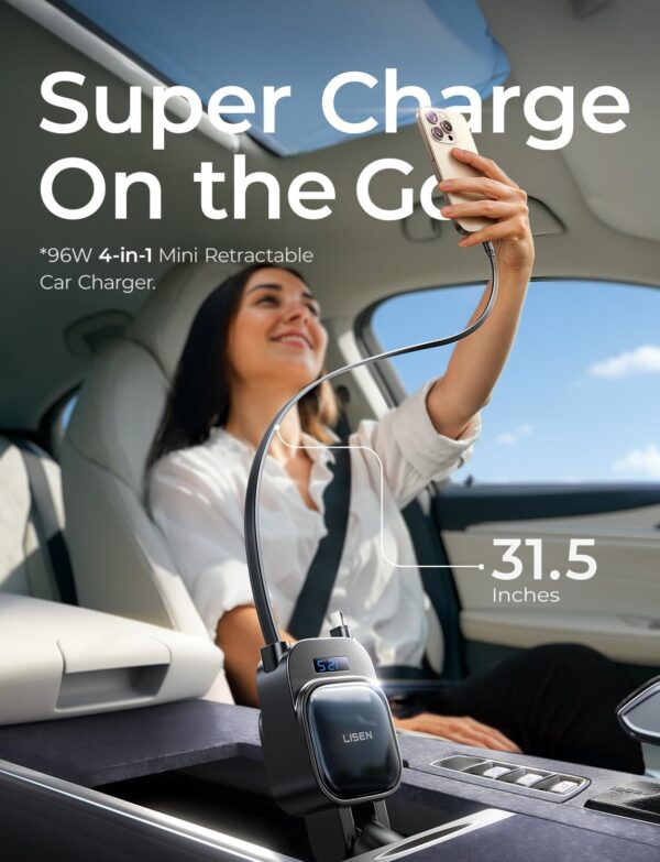 LISEN for iPhone 17 Pro Max Retractable Car Charger