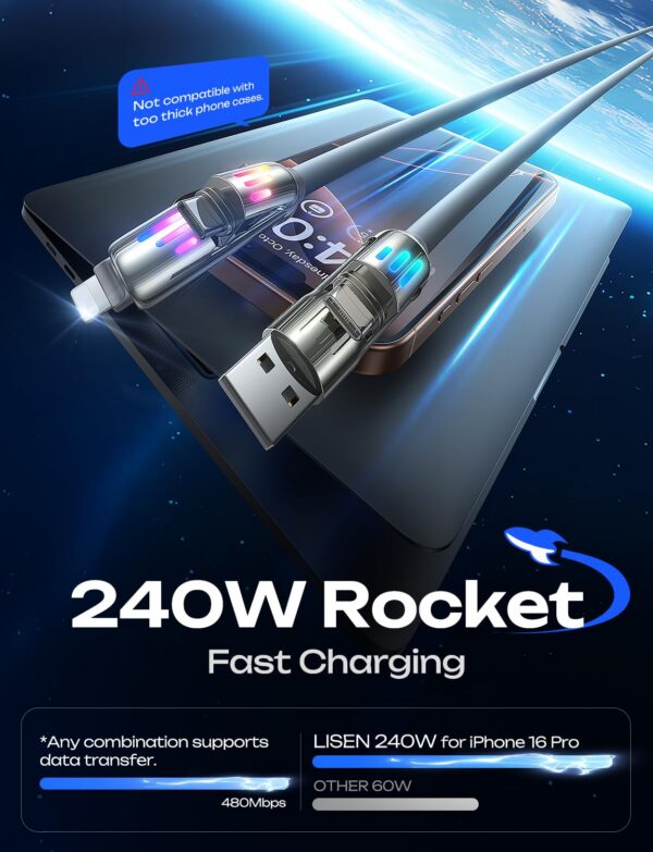 LISEN iPhone 17 240W 4-in-1 USB-C Cable [6.6FT]