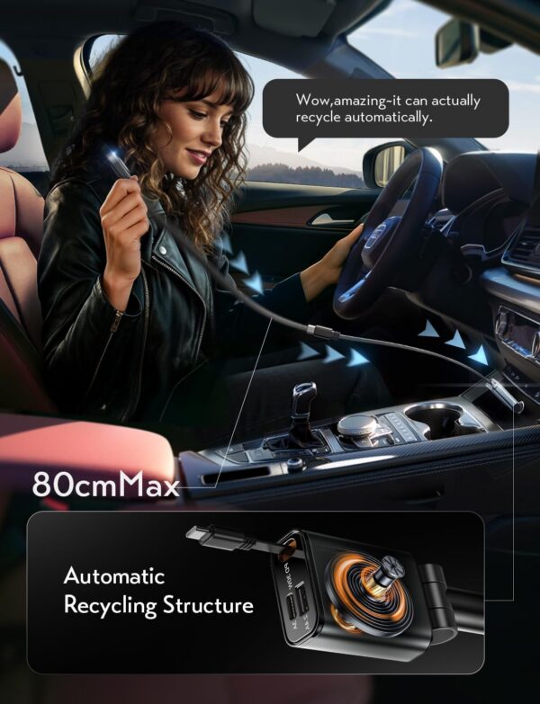 LISEN iPhone 16/15 Car Charger USB C Fast Charging Retractable