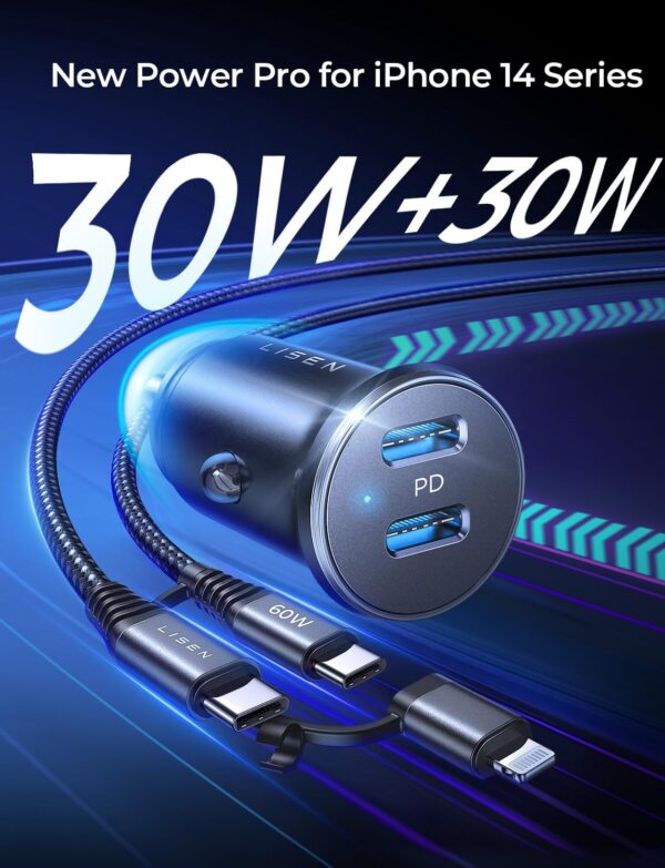 71ADkJHcbsL._AC_SL1500.jpg Lisen Dual USB C Car Charger with Cable