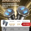 LISEN USB C Car Charger Adapter, 60W Dual Port QC 3.0 Type C Adapter, Car Phone Charger Fast Charge USB C Cigarette Lighter Adapter for iPhone 15 14 13 12 X XS Pro Max Mini, Samsung Galaxy iPad Pro
