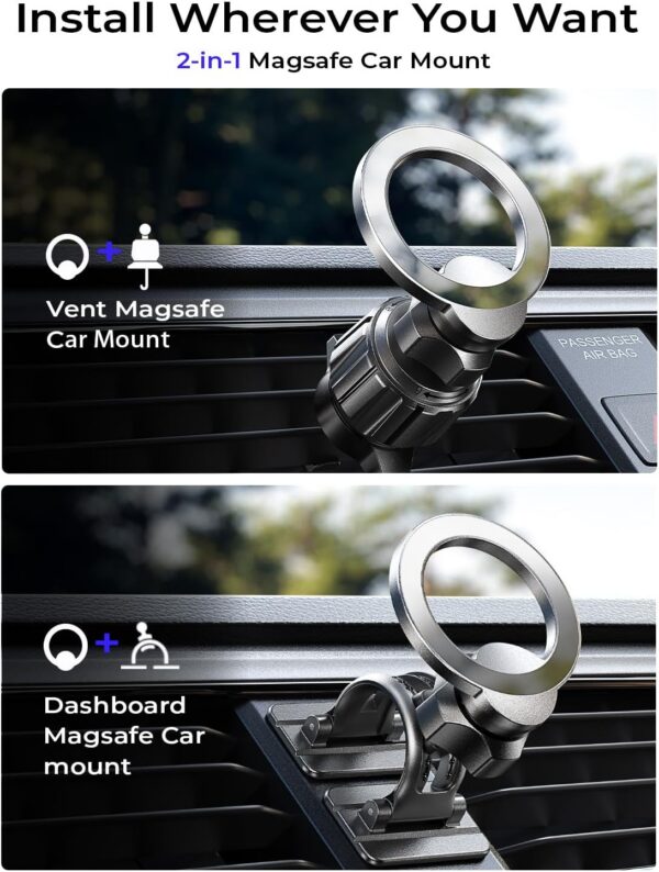 LISEN for MagSafe Car Mount [95% Increase Magnetism] Magnetic Phone Holders for Your Car,Car Accessories for Men Women Truck 360 Dashboard Vent Phone Mount for Garmin GPS Fit iPhone 16 15 14 13 12