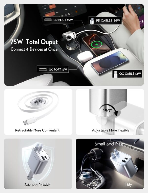 71DzlQYKmpL._AC_SL1500.jpg LISEN for iPhone 17 Retractable Car Charger