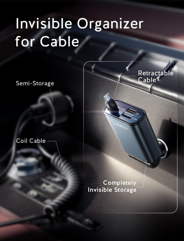 LISEN iPhone 16/15 Car Charger USB C Fast Charging Retractable