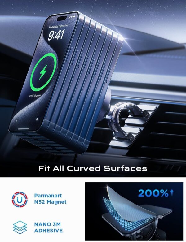 LISEN for 15W MagSafe Car Mount Charger,Magnetic Wireless Car Charger for iPhone 17 Pro Max Accessories,Magnetic Phone Holder for iPhone 17-12,Samsung,Jeep Ford F150 Accessories,Gifts for Men