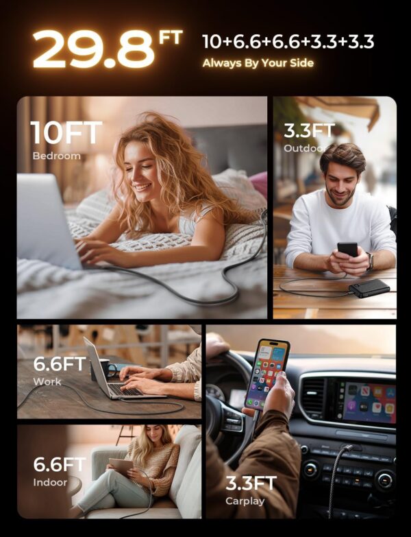 LISEN USB C Cable, 5-Pack [3.3/3.3/6.6/6.6/10FT]