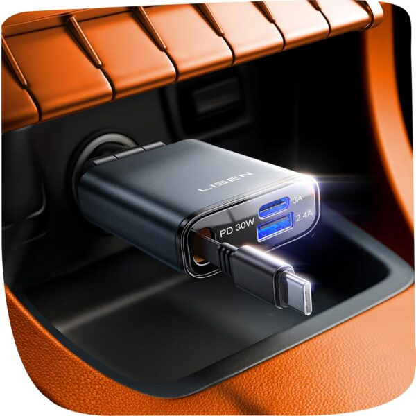 LISEN Retractable Car Charger USB C