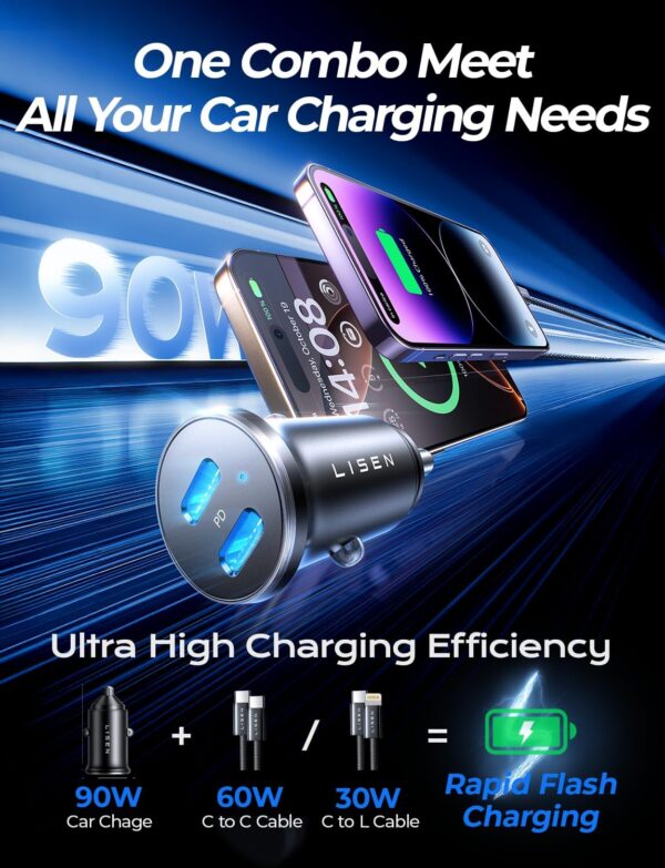 71NXRAA0tFL._AC_SL1500.jpg LISEN 90W USB C Car Charger Fast Charging for iPhone 17