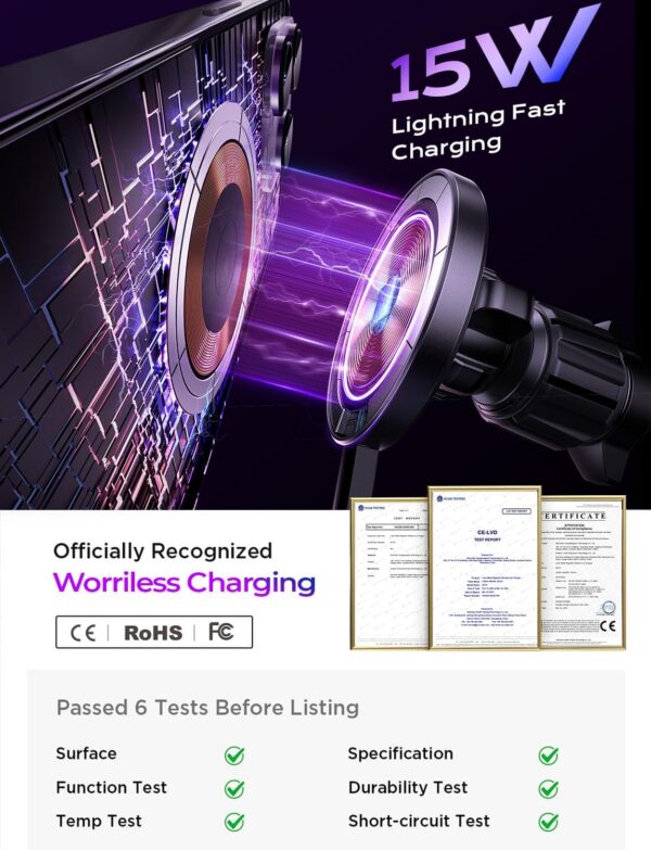 LISEN for 15W MagSafe Car Mount Charger,Magnetic Wireless Car Charger for iPhone 17 Pro Max Accessories,Magnetic Phone Holder for iPhone 17-12,Samsung,Jeep Ford F150 Accessories,Gifts for Men