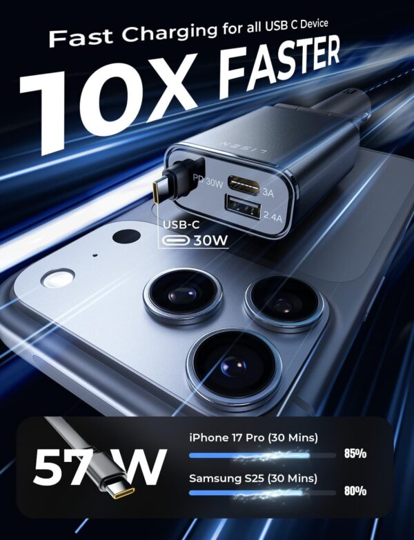 71tMWLLlLvL._AC_SL1500.jpg LISEN Retractable Car Charger USB C