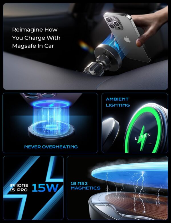 LISEN for Qi2 15W MagSafe Car Mount Charger