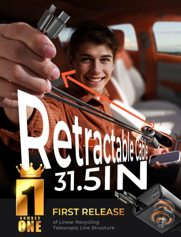 LISEN Retractable Car Charger, for Christmas Day Gifts for Men Women, 69W Cars Adapter USB C Fast Charger for iPhone 17, Car Accessories for Men Women Drivers, for iPhone 17 Pro Max Air 16 15 14 Plus