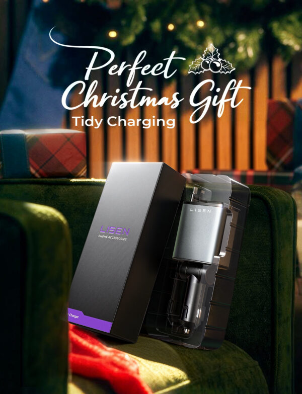 LISEN Retractable Car Charger, for Christmas Day Gifts for Men Women, 69W Cars Adapter USB C Fast Charger for iPhone 17, Car Accessories for Men Women Drivers, for iPhone 17 Pro Max Air 16 15 14 Plus